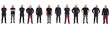 © Curto - front view of a man in various outfits on white background,