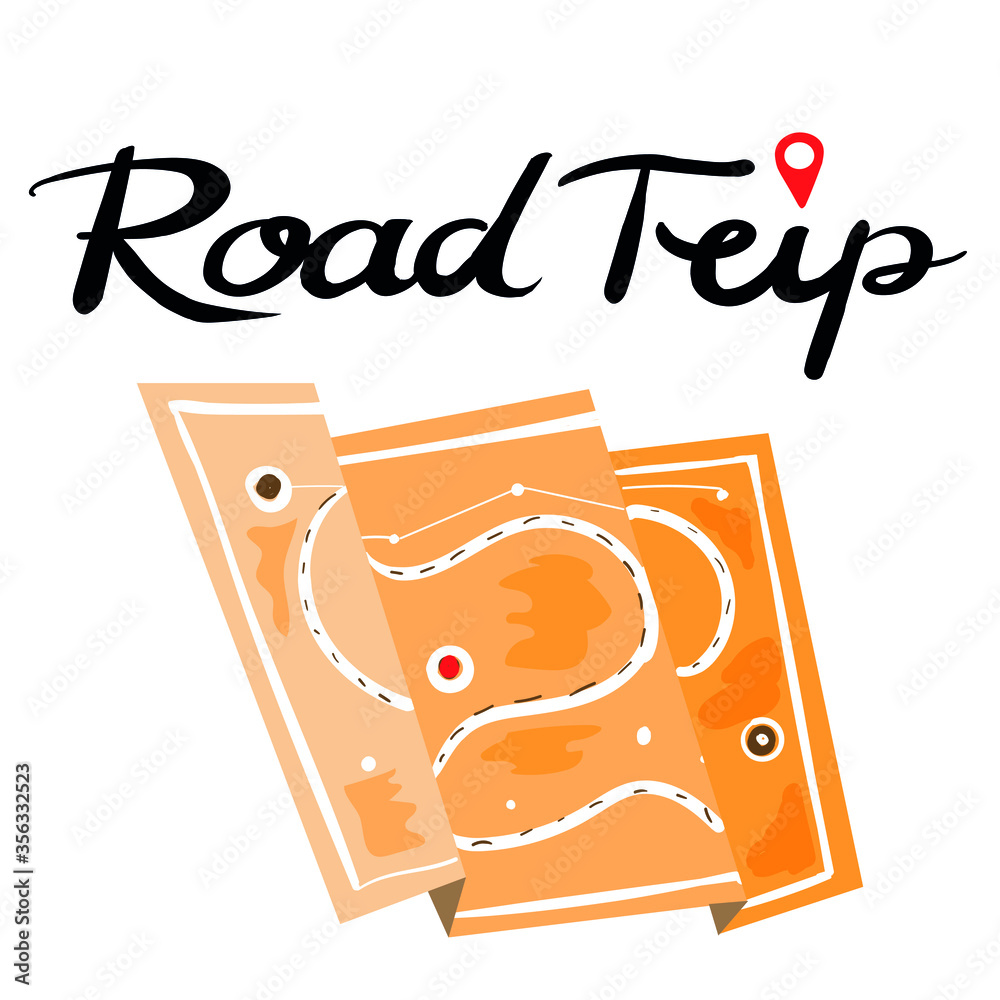 Hand draw road trip map with lettering Stock Vector | Adobe Stock
