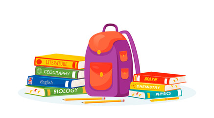 Wall Mural - Pupil rucksack and textbooks flat concept vector illustration