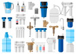 © Lidok_L - Kit water filter on white background in flat style. Set equipment for processes with special modern technologies water purification vector illustration design