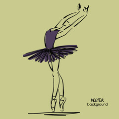 Poster - art sketched beautiful young ballerina with tutu in pose of dance. Vector illustration