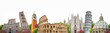 Banner with italian landmarks isolated on white background. Turistic promotion of Italy.
