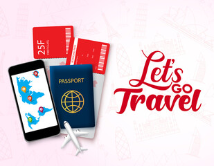 Wall Mural - lets go travel vector design template. lets go travel text in empty space with travelling element li