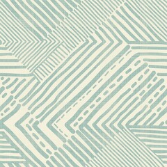 Aufkleber - Seamless geometric pattern from abstract doodles stripes. Hand drawn collage in turquoise and beige. Vector illustration