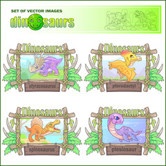 Wall Mural - cartoon cute prehistoric dinosaurs, set of funny images