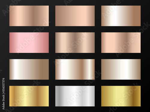 Fotomural Metallic foil texture silver, steel, chrome, platinum, copper, bronze, aluminum, rose gold gradient swatches