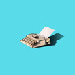 Retro typewriter on bright blue background. Creative blogger or writer minimalist concept.