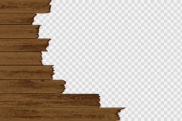 Wall Mural - Broken wood boards isolated on a transparent background