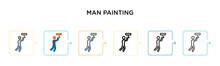 Man painting vector icon in 6 different modern styles. Black, two colored man painting icons designed in filled, outline, line and stroke style. Vector illustration can be used for web, mobile, ui