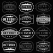 © josepperianes - Detroit Michigan Skyline. Premium Quality Stamp Frames. Grunge Design. Icon Art Vector. Old Style Frames.
