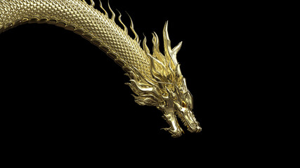 Wall Mural - head and half body gold dragon in smart pose with 3d rendering include alpha path.