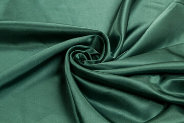 fabric satin silk drapery. green textile