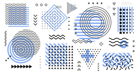 Aufkleber - Collection of retro elements. Trendy geometric shapes pattern vector design. Memphis design for poster, banner, ad, placard, print, textile, web.
