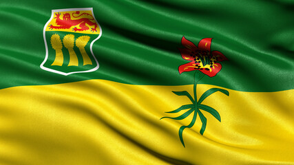 Wall Mural - Flag of Saskatchewan waving in the wind. 3D illustration.