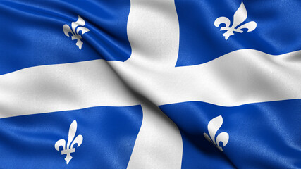 Flag of Quebec waving in the wind. 3D illustration.