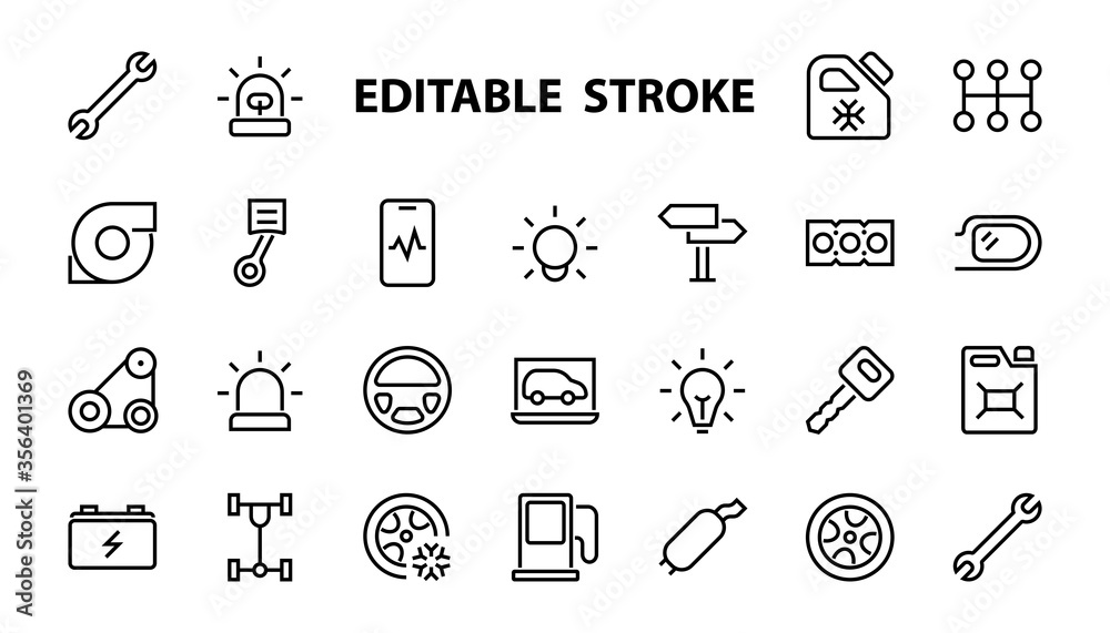 Part Number Icono AUTO PARTS Set of Icons related vector line icons. Contains icons such ...