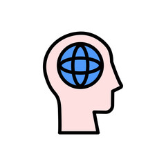 Aufkleber - head globe icon. Simple color with outline vector elements of brain process icons for ui and ux, website or mobile application