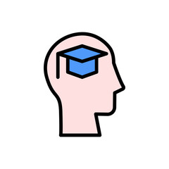 Poster - head graduate hat icon. Simple color with outline vector elements of brain process icons for ui and ux, website or mobile application