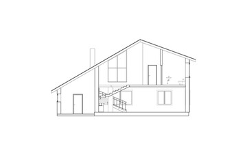 Wall Mural - Cross-section suburban house. Vector blueprint. Architectural modern design.