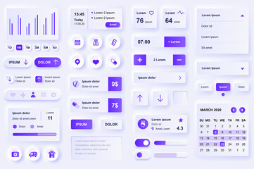 Fototapete - User interface elements for medical mobile app. Diagnosis and treatment, pharmacy store and laboratory gui templates. Unique neumorphic ui ux design kit. Manage, navigation, search form and components