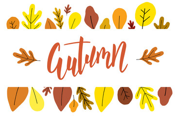 Wall Mural - Autumn brush hand lettering text with leaves