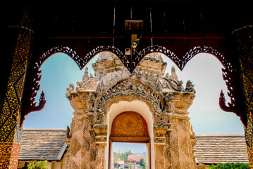 Area entrance gate of Wat Phra That Lampang Luang, Lanna pagoda in Lampang. One of the landmark and Many people come to worship the holy thing at Lampang province, Thailand.