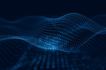 Aufkleber - Moving neon blue dots pattern forming a digital network connection on dark background