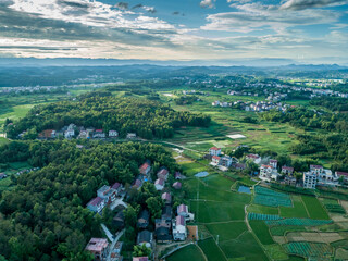 Wall Mural - Rural countryside aerial view, green countryside and villages, Hunan, China。