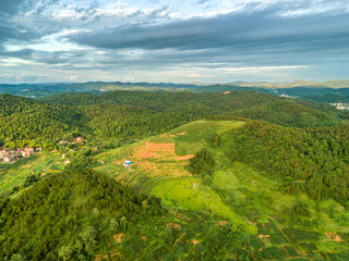 Wall Mural - Rural countryside aerial view, green countryside and villages, Hunan, China。