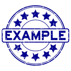 Wall Mural - grunge blue example word with star icon round rubber seal stamp on white background