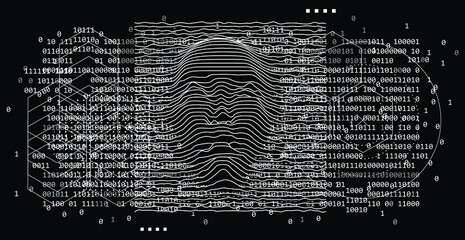 Poster - Artificial Intelligence concept. 3D model of human face made of lines, Op art surreal style.