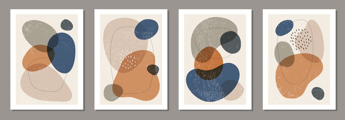 Set of minimal posters with abstract organic shapes composition in trendy contemporary collage style