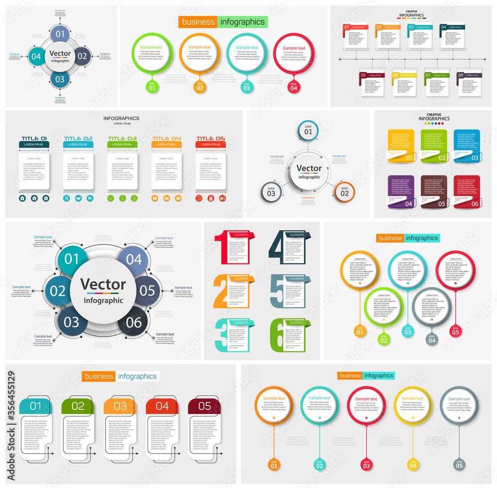 Collection of colorful infographic can be used for workflow layout, diagram, number options, web design. Infographic business concept with options, parts, steps or processes. Vector Eps 10 - obrazy, fototapety, plakaty 