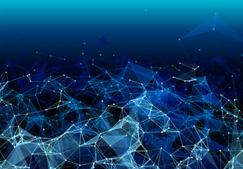 Poster - Blue triangular grid in futuristic technology style on dark background