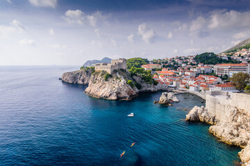 Wall Mural - The General view of Dubrovnik - Fortresses Lovrijenac and Bokar seen from south old walls. Croatia. South Dalmatia.