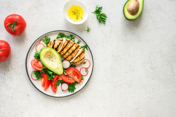 Wall Mural - Keto lunch with avokado, chicken