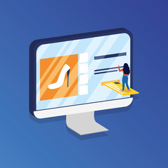 Wall Mural - shopping online ecommerce with woman in desktop and credit card