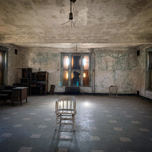The Interior Of An Abandoned Hospital On Ellis Island In New York.