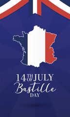 Sticker - bastille day celebration card with france map and flag