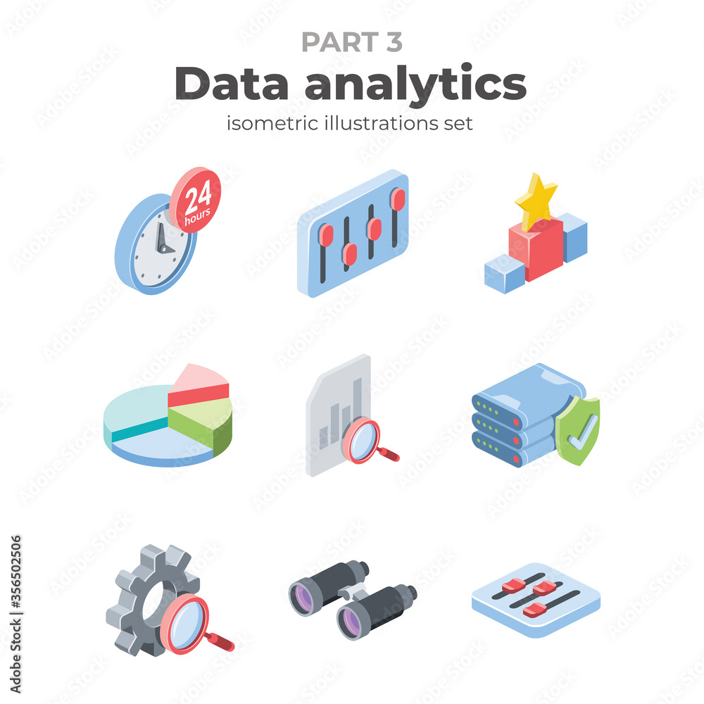 Data analytics part three. Vector 3d isometric, color web icon, new ...
