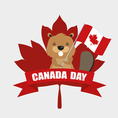 Poster - canada day celebration card with beaver and flag