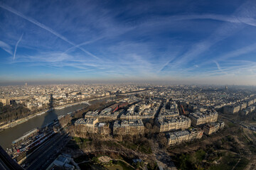 Wall Mural - Paris France famous Eiffel Tower view during sunset from top of tower to city landmark