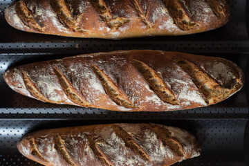 Homemade fresh sourdough bread and french baguette