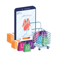 Sticker - business online ecommerce with smartphone and shopping cart