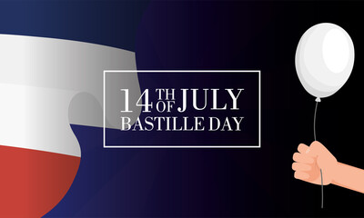 Sticker - bastille day celebration card with france flag and balloons helium