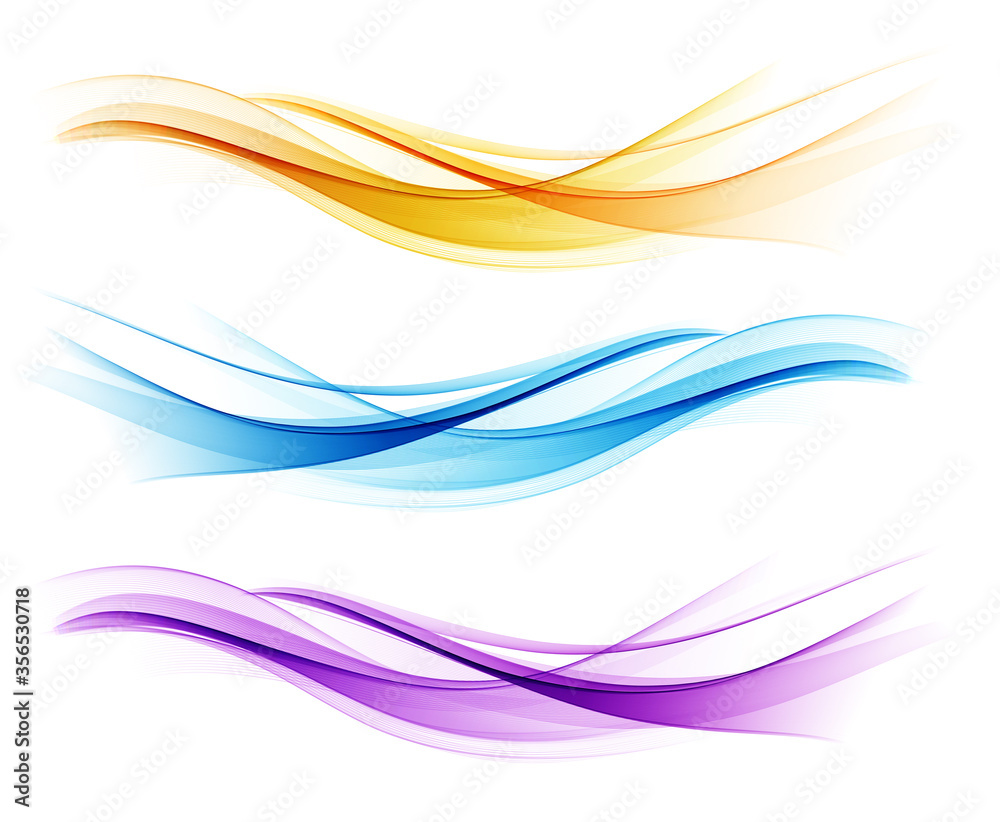 Set of color abstract wave design element - obrazy, fototapety, plakaty 