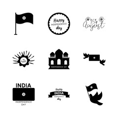 Poster - india flags and India independence day icon set, silhouette style