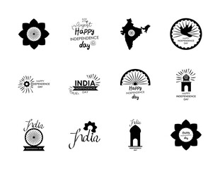 Poster - decorative flowers and india independence day icon set, silhouette style