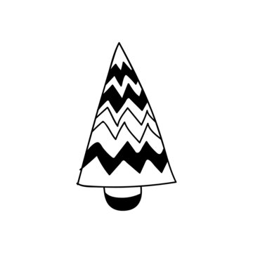 Hand drawn  Christmas trees. Abstract doodle drawing woods. Black and white vector minimalistic linear.Vector art illustration.