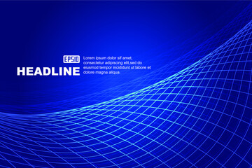 Poster - Abstract background of blue glowing lines with a sense of space.